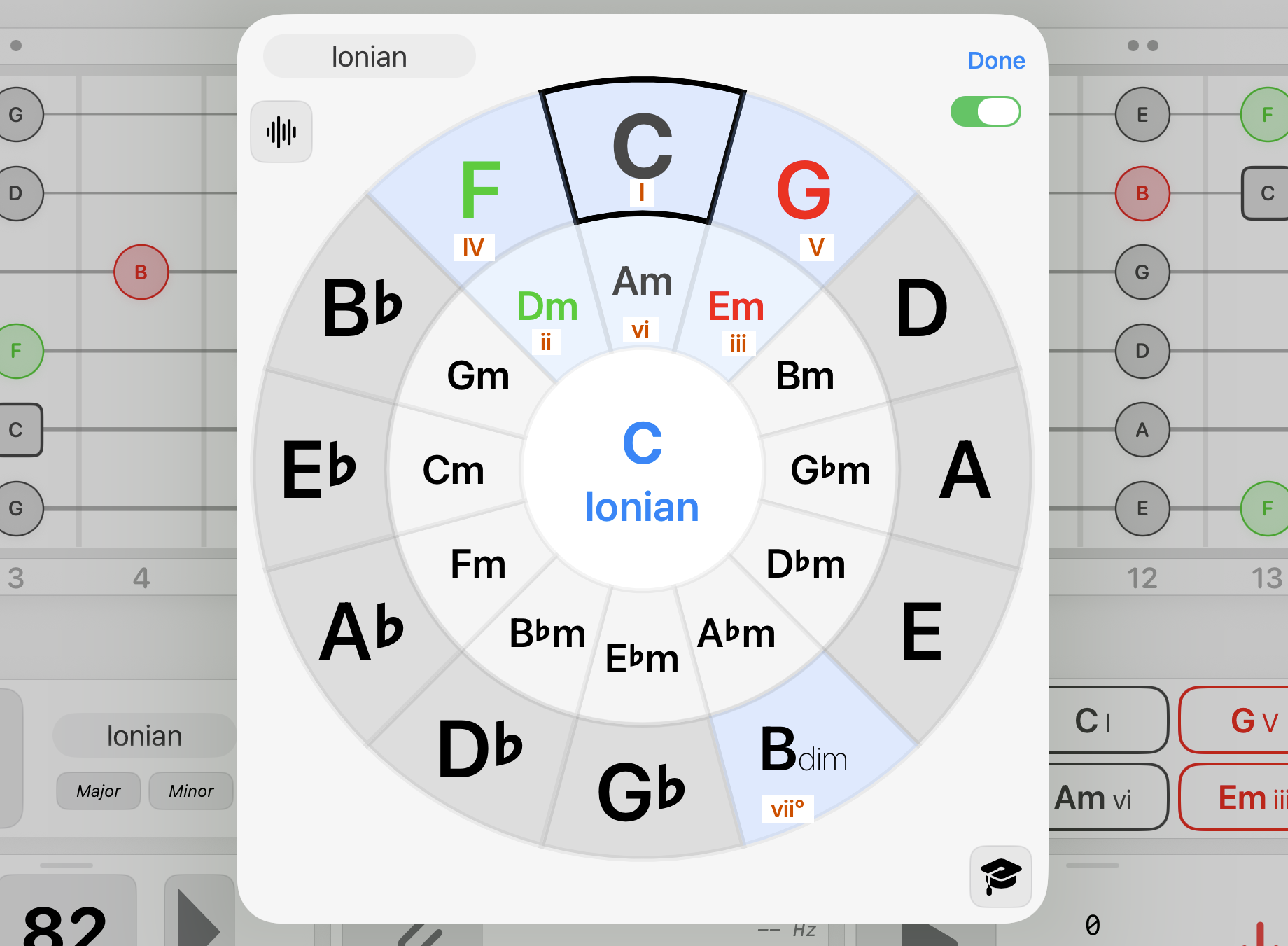 Circle of fifths diagram for guitarists